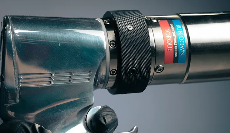 Close-up of the shift collar on the HYTORC jGun Dual Speed pneumatic torque tool