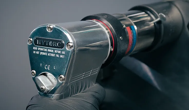 Close-up of the rear of the HYTORC jGun Dual Speed pneumatic torque tool