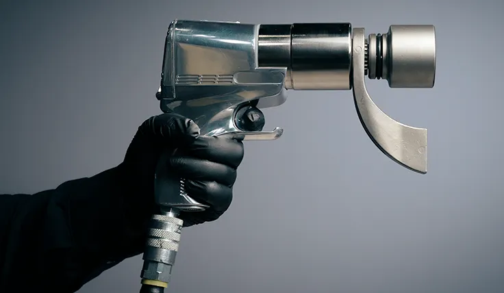 Side view of the HYTORC jGun Single Speed with a coaxial reaction arm and socket