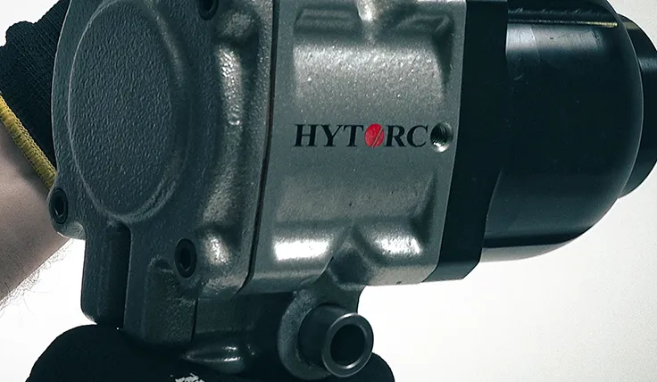 Close-up of the HYTORC logo on the side of the Pneumatic Impact Wrench