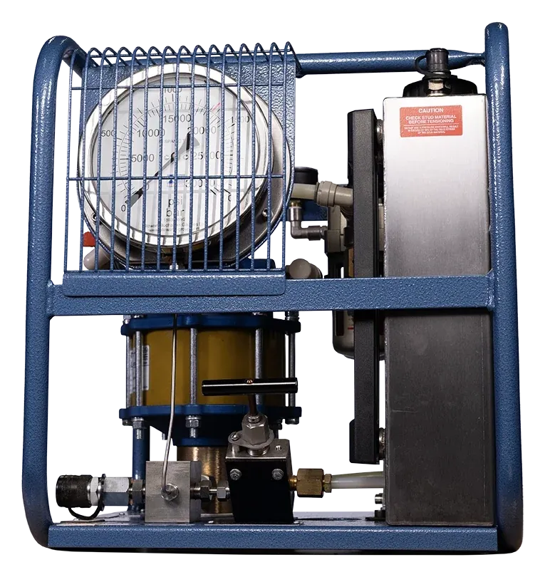 HYTORC HBT Pneumatic Tensioning Pump in a blue protective frame